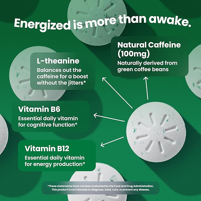 Neuro Energy & Focus Gum, Extra Strength - 100mg Natural Caffeine Gum & Nootropic Energy Supplement with L-Theanine & B Vitamins - Sugar Free, Vegan - Spearmint, 90ct