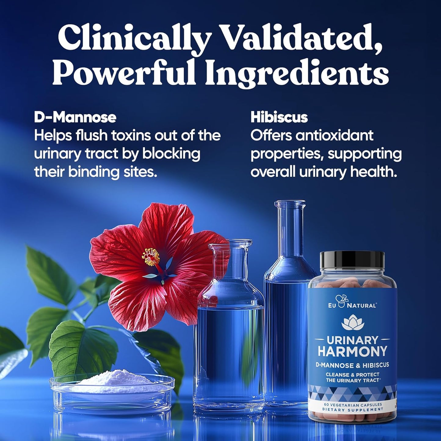 Urinary Harmony D-Mannose Supplement – Urinary Tract Health for Women – Cleanses and Flushes The Urinary System – Potent Clinical Strength Formula with DMannose and Hibiscus – 60 Fast Acting Capsules