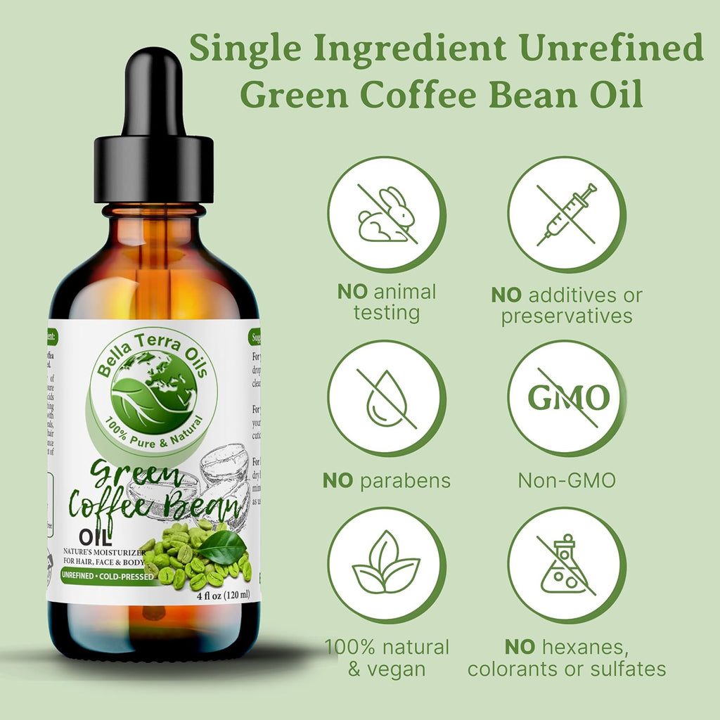 Bella Terra Oils - Green Coffee Bean Oil 16oz - Harness the Purity of Coffee Serum Ingredients, Enriched with Potent Acids for Lush & Healthy Skin