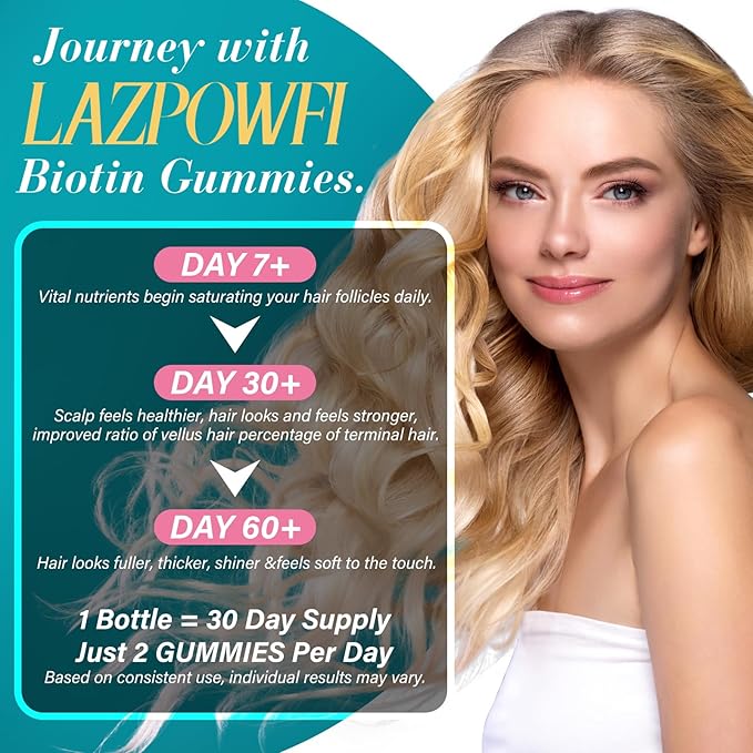 Biotin Gummies -Hair Skin and Nails Vitamins for Men & Women, Vegan Vitamin B7, Supports Hair Growth and Stronger Nails,90 Day Supply-Strawberry-180 Counts