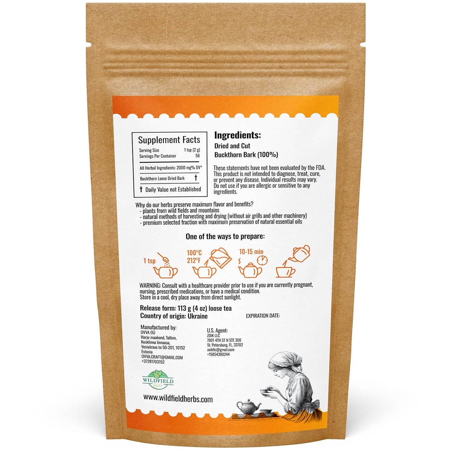 4 oz. Buckthorn Bark Buckthorn Tea Herbal (Frangula Alnus) - 113g Buckhorn Bark Herb Tea Espino Blanco