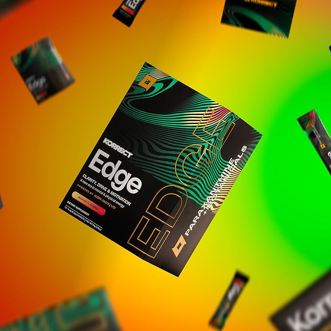 KORRECT Mental Performance Edge Powder (Mango) for Men & Women | Focus & Mental Clarity | Paraxanthine, Jitter-Free Energy | Non-GMO, cGMP Certified | 15 Packets
