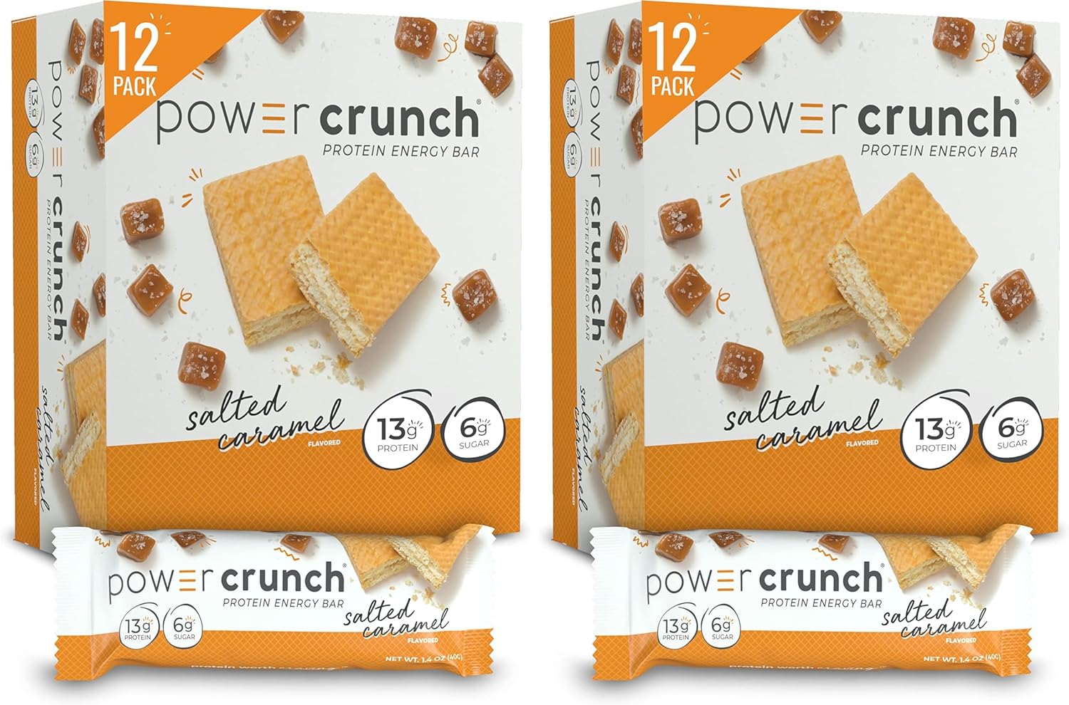Power Crunch Protein Wafer Bars, High Protein Snacks with Delicious Taste, Salted Caramel, 1.4 Ounce (12 Count) (Pack of 2)