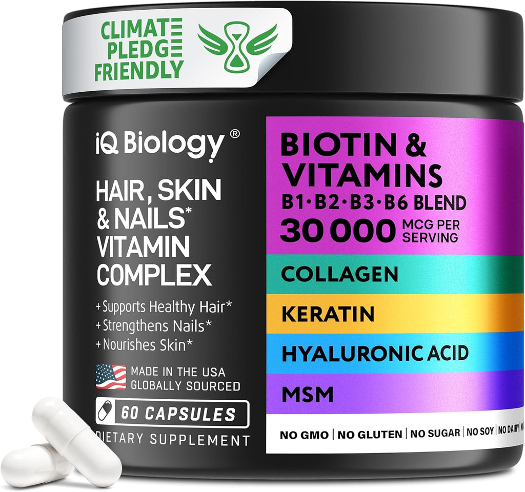 Biotin Collagen Keratin Neem Supplement - Hair Growth Vitamins for Women & Men - 10000mcg Biotin with Hyaluronic Acid & B Complex - Healthy Hair Loss Support - Skin and Nails Care - 60 Capsules