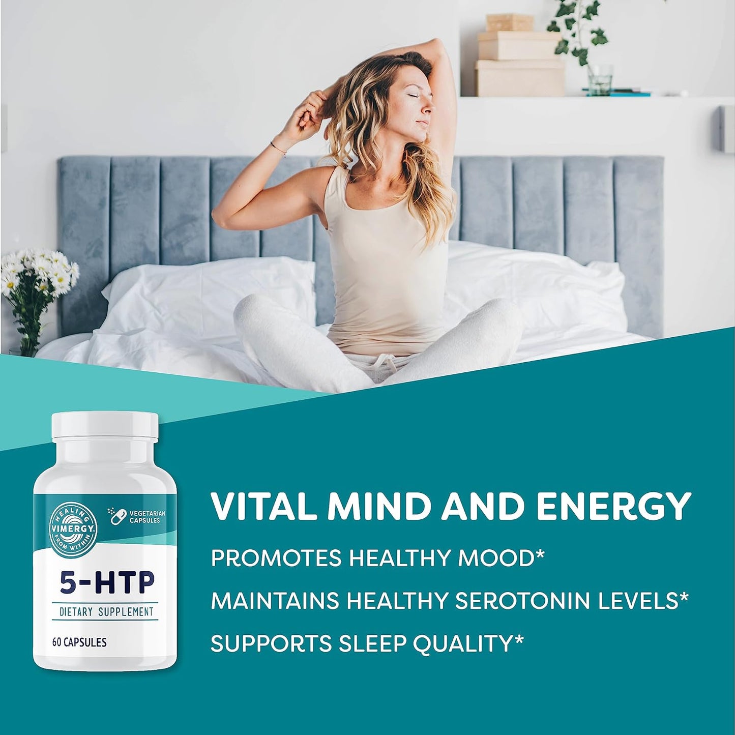 Vimergy 5-HTP Capsules– Clean Formula Supporting a Healthy Mood, Better Sleep and May Enhance Serotonin Levels.* Kosher and Vegan. – (60 ct.)