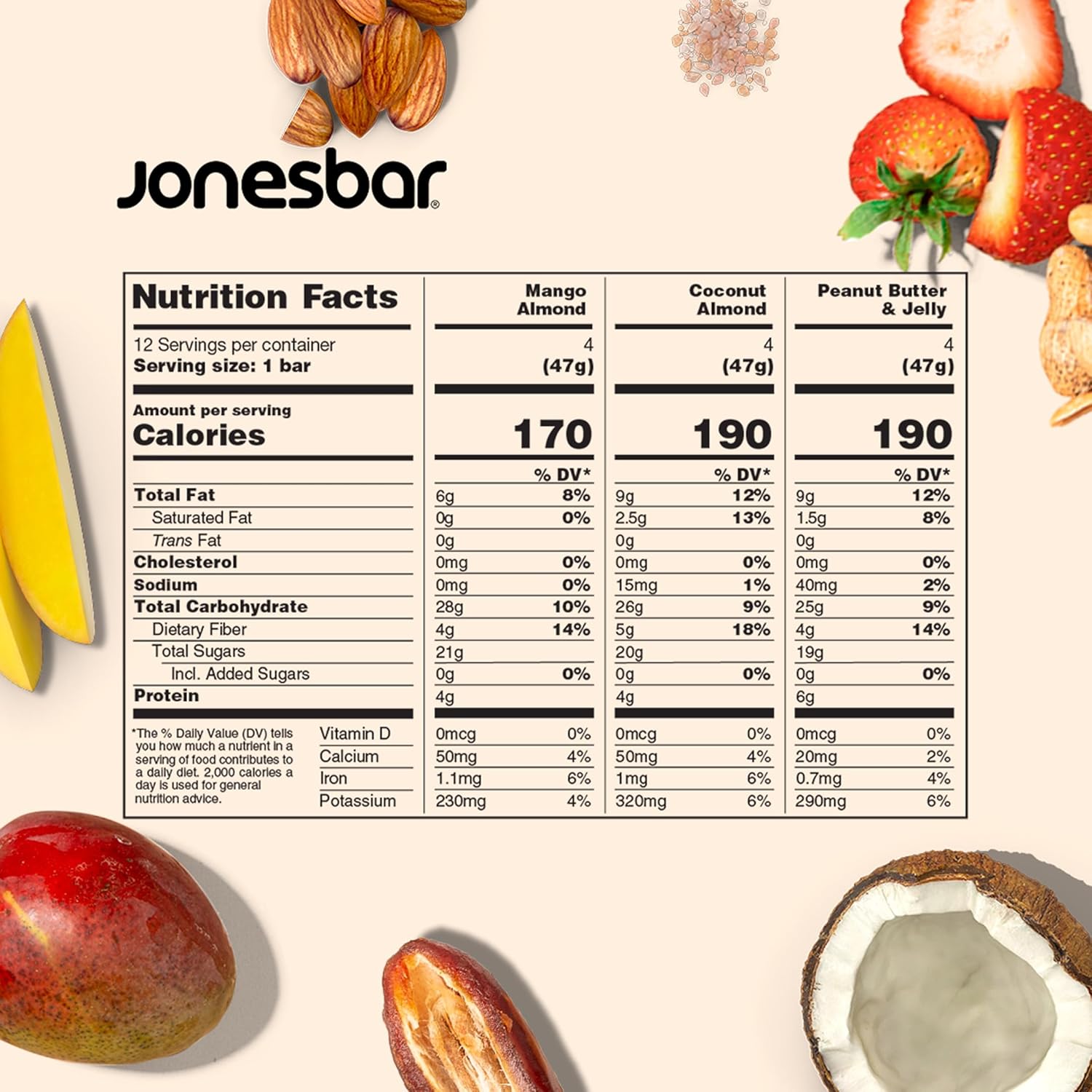 JONESBAR Organic Plant Based Protein Bars | Fruit Lovers Pack | Fruit & Nut Bar, Kosher, Gluten Free, Breakfast Bars, School Snacks, Vegan Snack & Healthy Snacks for Adults and Kids (Pack of 12)