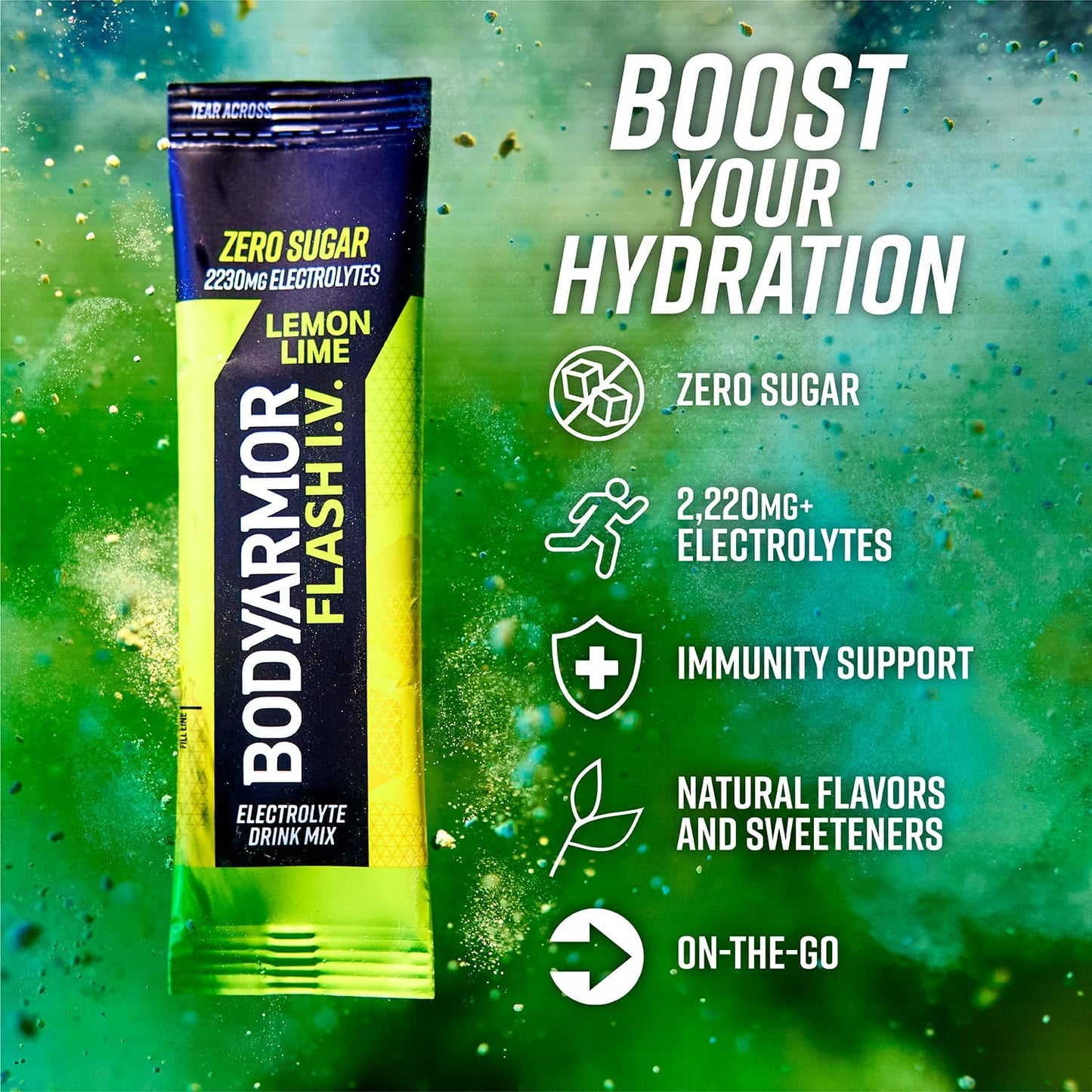 BODYARMOR Flash IV Electrolyte Packets, Lemon Lime - Zero Sugar Drink Mix, Single Serve Packs, Coconut Water Powder (6 Count) (Pack of 2)