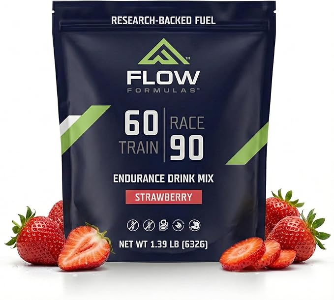 Flow Formulas Strawberry Endurance Drink Mix, Top 12 Allergen-Free, Carbohydrate & Electrolyte Sports Fuel Powder for Performance Training, High Carb Hydration Exercise Support, Gluten-Free, 10 Serv