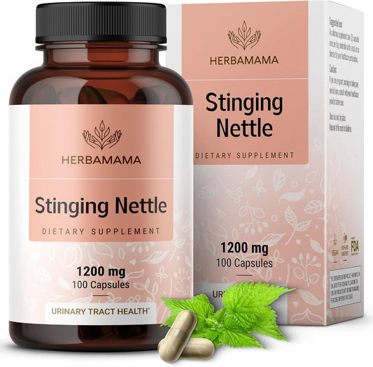 HERBAMAMA Stinging Nettle Capsules - 1200mg Stinging Nettle Root Extract for Urinary Tract Support - Vegan, Non-GMO Urtica Dioica Supplement, 100 Caps