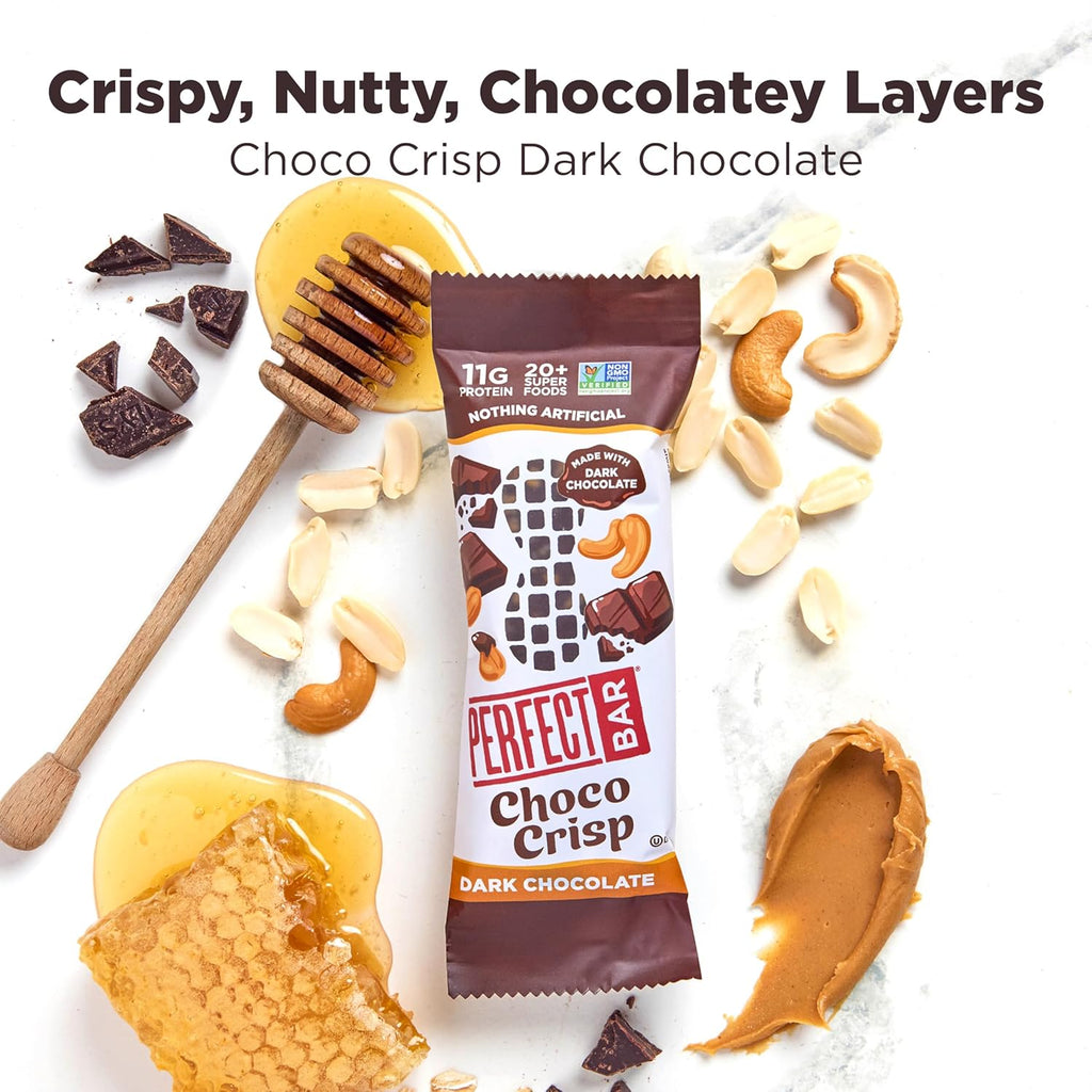 Perfect Bar Choco Crisp, Dark Chocolate Nut Butter Protein Bar, Protein Snack, Gluten Free, Soy Free, Non GMO, No Sugar Alcohols, 1.9 Ounce Bar, 10 Count