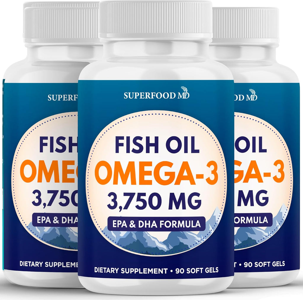Triple Strength Omega 3 Fish Oil 3750 mg - EPA & DHA - Over 3000mg Omega-3 Fatty Acids - 1350mg EPA + 900mg DHA - Best Essential Fatty Acids, Burpless Fish Oil - 270 Count