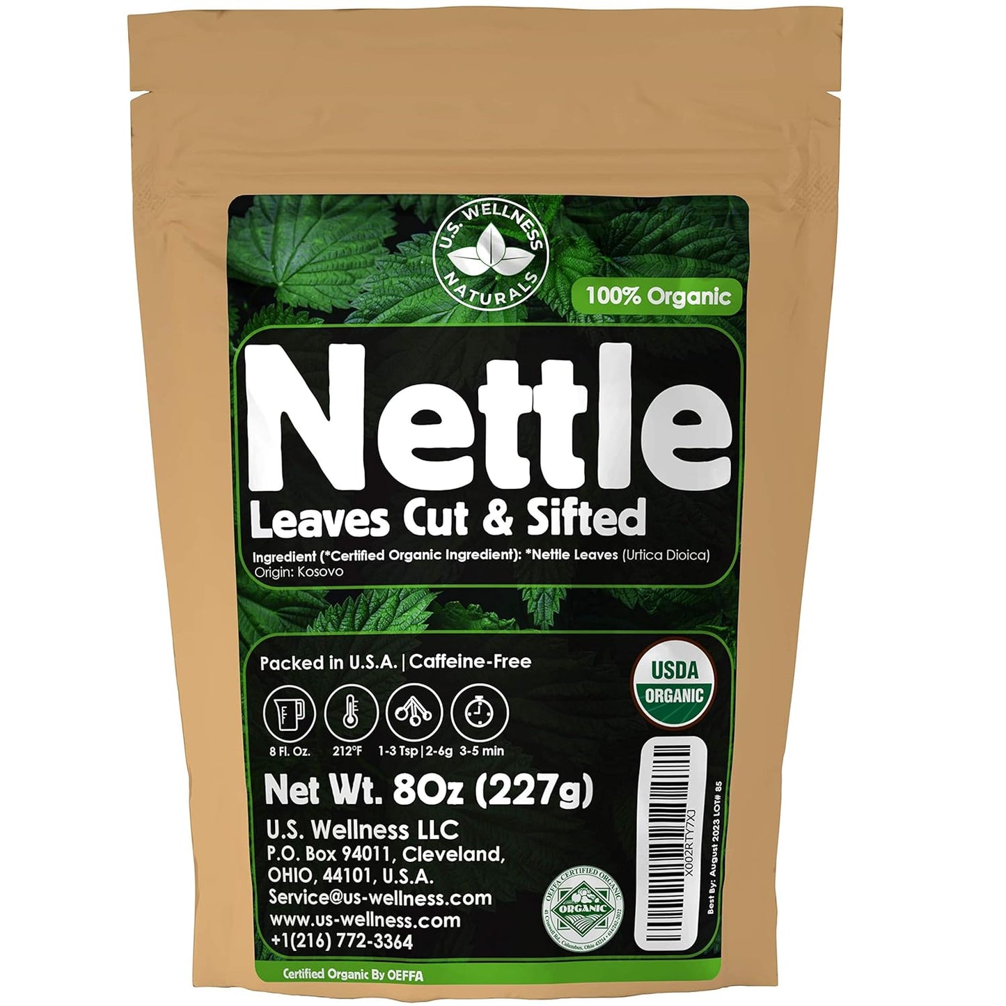 Nettle Tea - 8Oz (REAL WILD HARVEST) | 100% USDA Certified ORGANIC | Loose Leaf (Urtica Dioica aka Stinging Nettle) Cut & Sifted