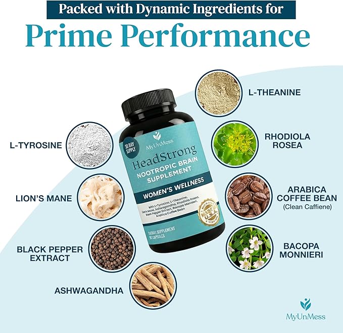 HeadStrong Nootropic Brain Supplement for Women – Cognitive Support Supplements – Advanced Memory Formula for Mood Support & Daily Wellness – Unflavored, Vegan & Gut-Friendly – 90 Capsules