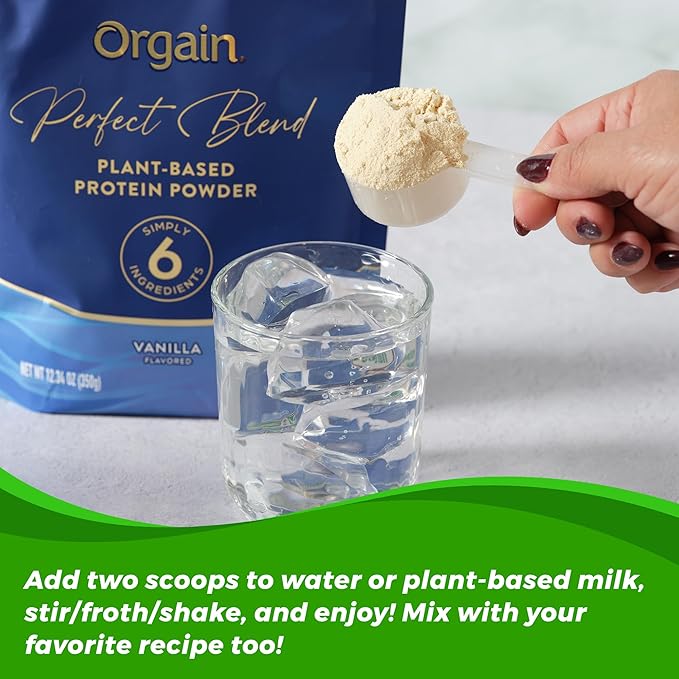 Orgain Organic Vegan Perfect Blend Protein Powder, 20g Clean Plant Protein, 6 Ingredients, <1g Sugar, Gluten Free, Non-GMO; No Artificial Flavors, Stevia Extract, Dairy or Soy Ingredients- Vanilla