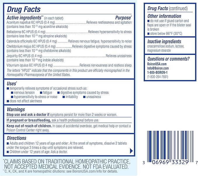 Boiron StressCalm Tablets for Relief of Stress, Anxiousness, Nervousness, Irritability, and Fatigue - 120 Count