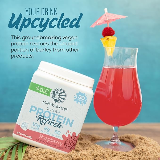 Sunwarrior Clear Protein Powder Plant-Based Water Mix, Vegan and Refreshing Protein and Hydration Supplement 10g Per Serving Raspberry Flavored 420g Tub 30 Servings