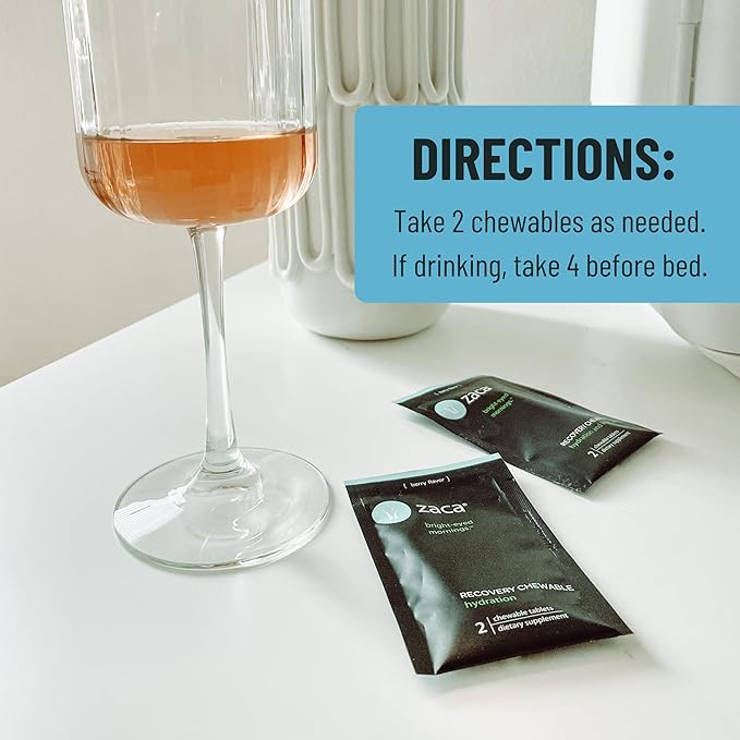 Zaca Recovery Chewable Supplement | Hydrate + Revive | Party, Travel, Exercise & Altitude | Sugar Free & Gluten Free | Mixed Berry, 6 Packets = 12 Tablets