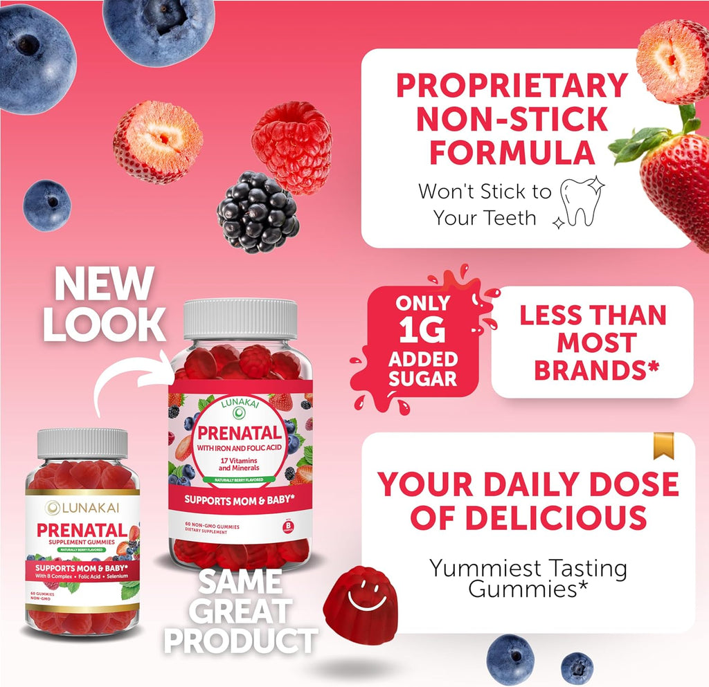 Lunakai Prenatal and Biotin Gummies Bundle - Pregnancy Multivitamin Gummy with Iron & Folic Acid - Hair Skin and Nails Growth Supplement with Vitamin C and E - 30 Days Supply