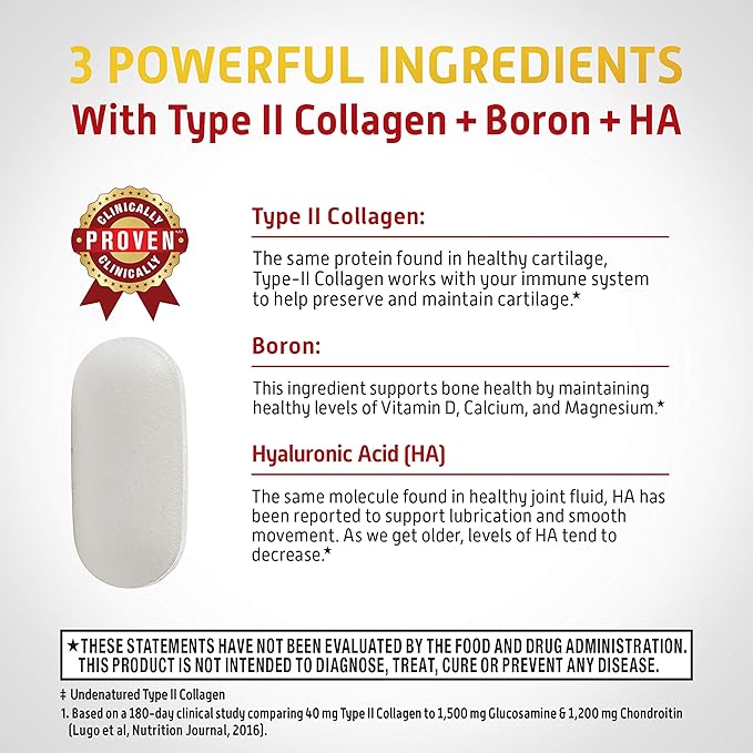 Move Free Ultra Triple Action Joint Support Supplement - Type II Collagen Boron & Hyaluronic Acid - Supports Joint Comfort, Cartiliage & Bones in 1 Tiny Pill Per Day, 30 Tablets (30 Servings)*