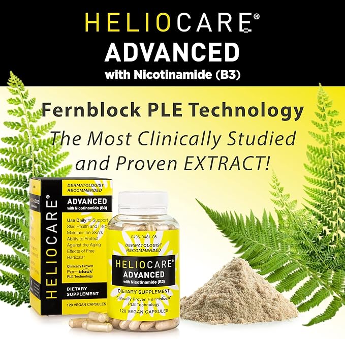Heliocare Advanced Niacin B3 Supplement: Fernblock PLE Extract 240mg Per Serving - Supports Skin Cell Health W/Antioxidant Rich Vitamin B3 Niacin 500 mg - 120 Vegan Capsules
