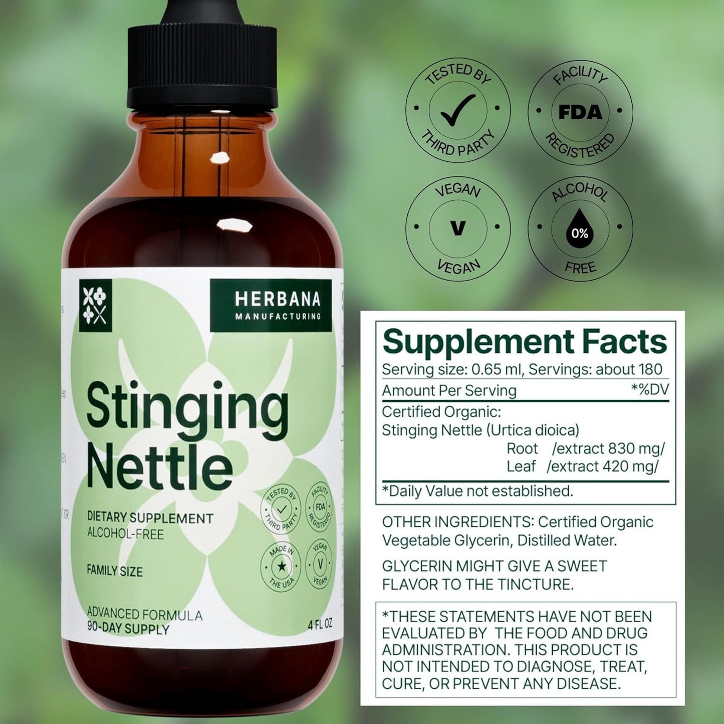 Stinging Nettle Leaf and Root 4 fl oz Liquid Extract - Natural Urinary & Kidney Support for Man and Woman - Organic Urtica Dioica - High Potency Herbal Supplement - 90-Day Supply