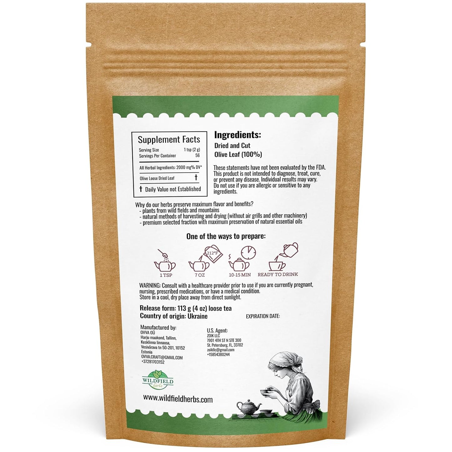 4 oz. Olive Leaf Tea Dried Olive Leaf Herbal Tea (Olea Europaea) - 113g Bags Herb Hojas De Olivo Secas