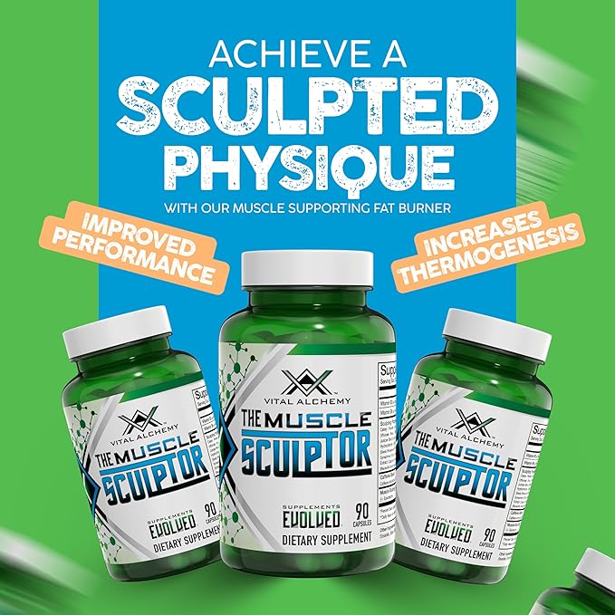 Vital Alchemy The Muscle Sculptor– Muscle Builder with Vitamin B3, B6, Phosphatidylserine, Epicatechin & Cayenne – Supports Muscle Growth, Focus, Energy & Protein Synthesis, Made in USA – 90 Capsules