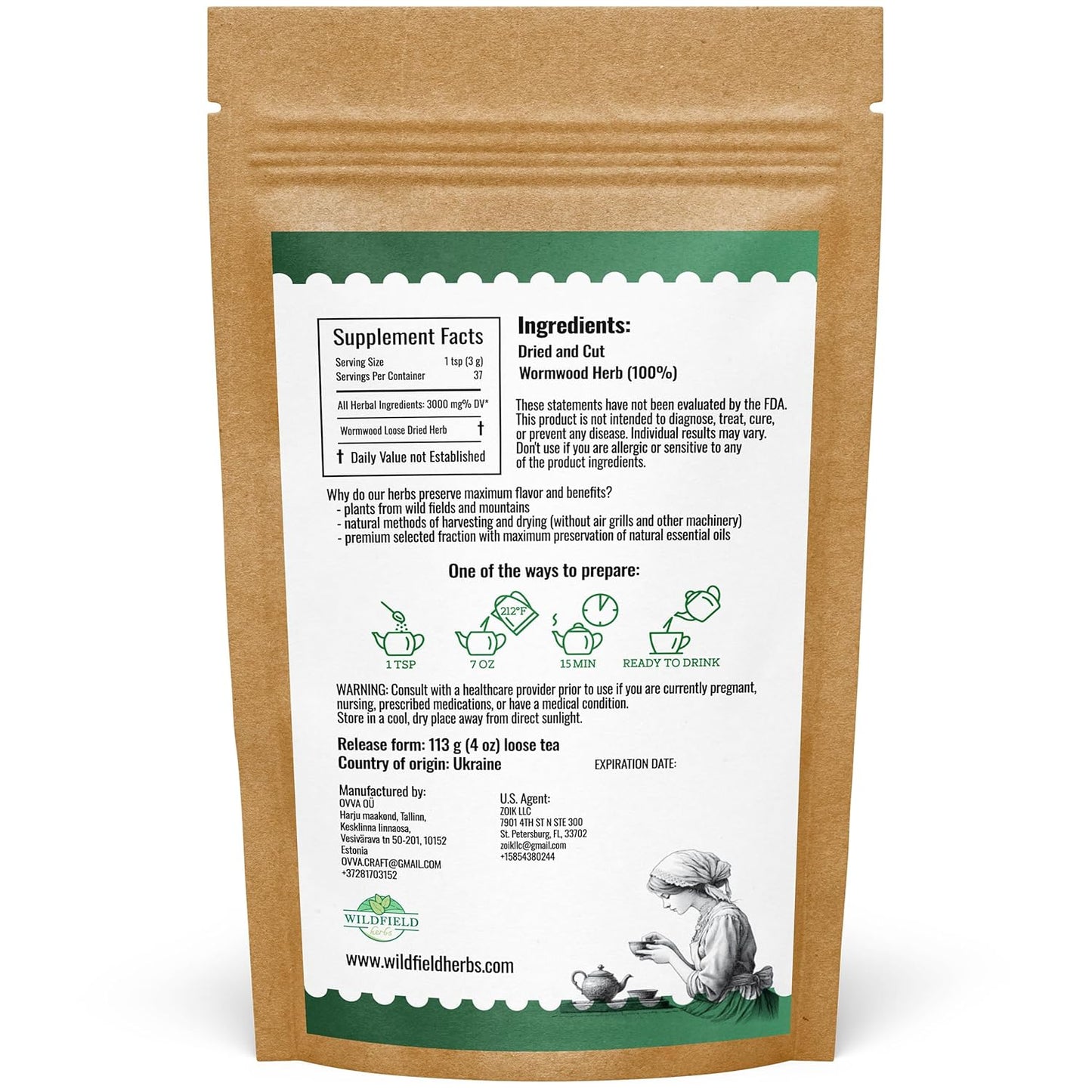 4 oz. Wormwood Tea Wormwood Herb Dried Herb Tea (Artemisia Absinthium) - 113 g Dry Wood Worm Artemisiae Absinthii Herba Artemisa Ajenjo