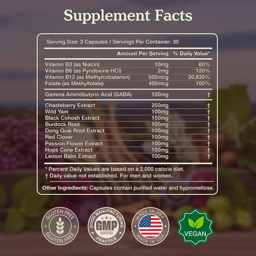 More. Longevity & Wellbeing Menopause Support Supplements for Women | Vegan, Hormone-Free & Gluten-Free | Natural Extracts for Hot Flashes, Night Sweats & Hormonal Balance – 60 Caps