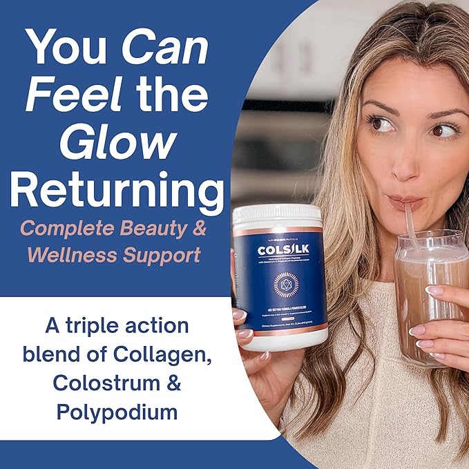SRILabs ColSilk Unflavored Hydrolyzed Collagen Powder with Colostrum and Polypodium - Skin, Hair, Nails, Gut Health and Joint Support - One Scoop Daily | 1 Month Supply