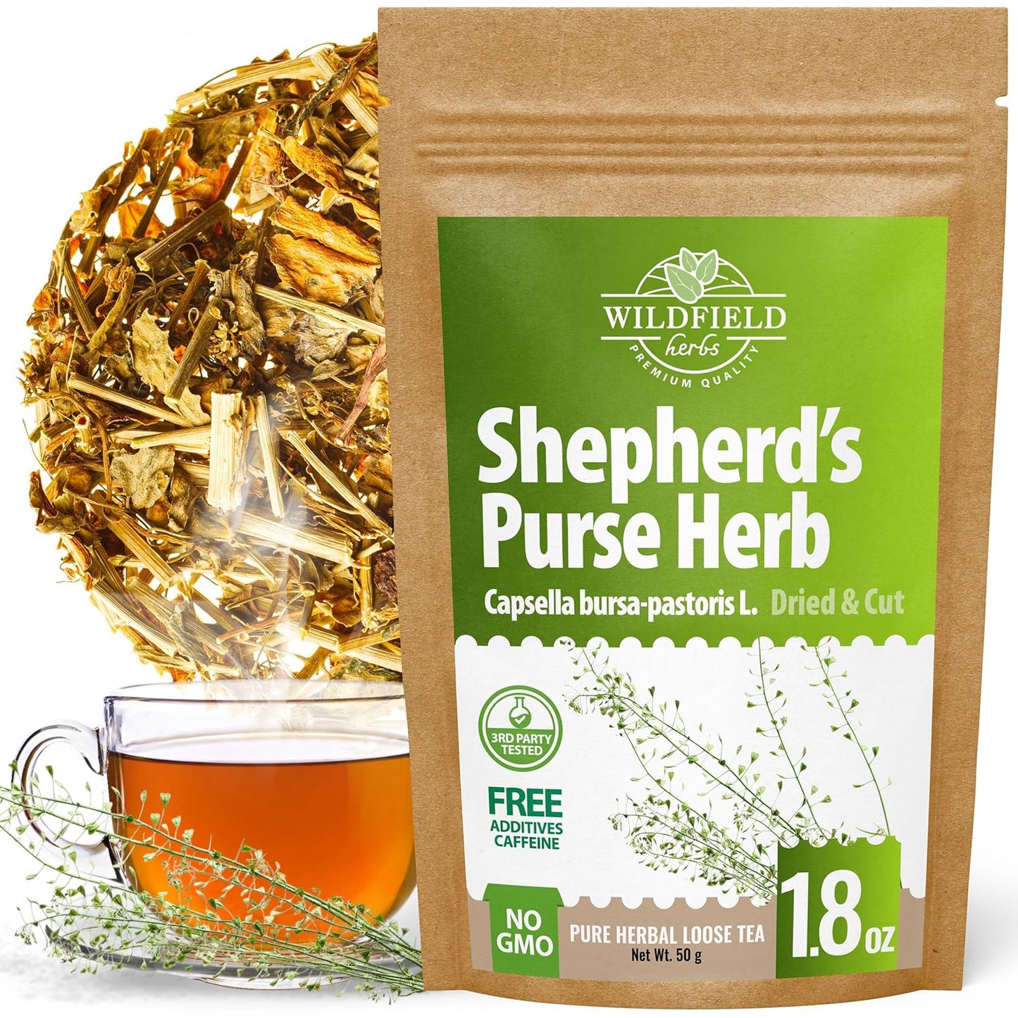 1.8 oz. Shepherds Purse Herb Bulk Herbal Tea Shepard Purse Herb (Capsella Bursa-Pastoris) - 50g Tea Bolsa De Pastor