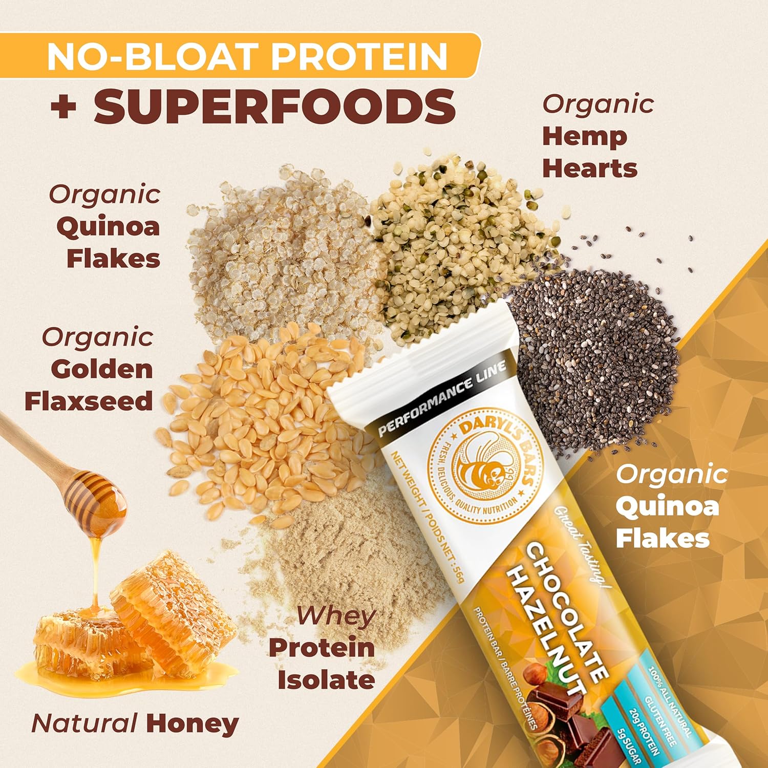 Daryl's Bars, Chocolate Hazelnut On the Go Whey Protein Bars, Gluten Free, Protein Snack, Meal Replacement, Pack of 2