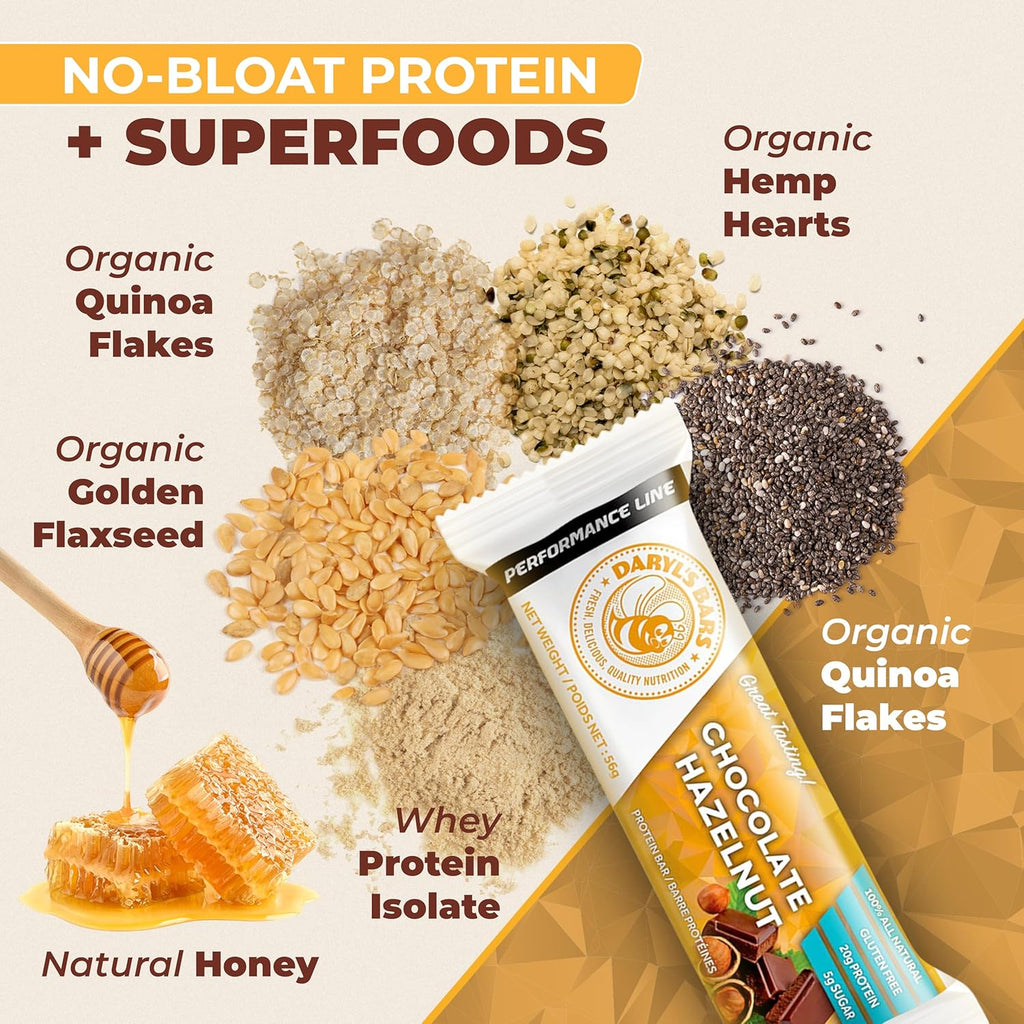 Daryl's Bars, Chocolate Hazelnut On the Go Whey Protein Bars, Gluten Free, 20gr of Protein Snack, Meal Replacement, Pack of 1