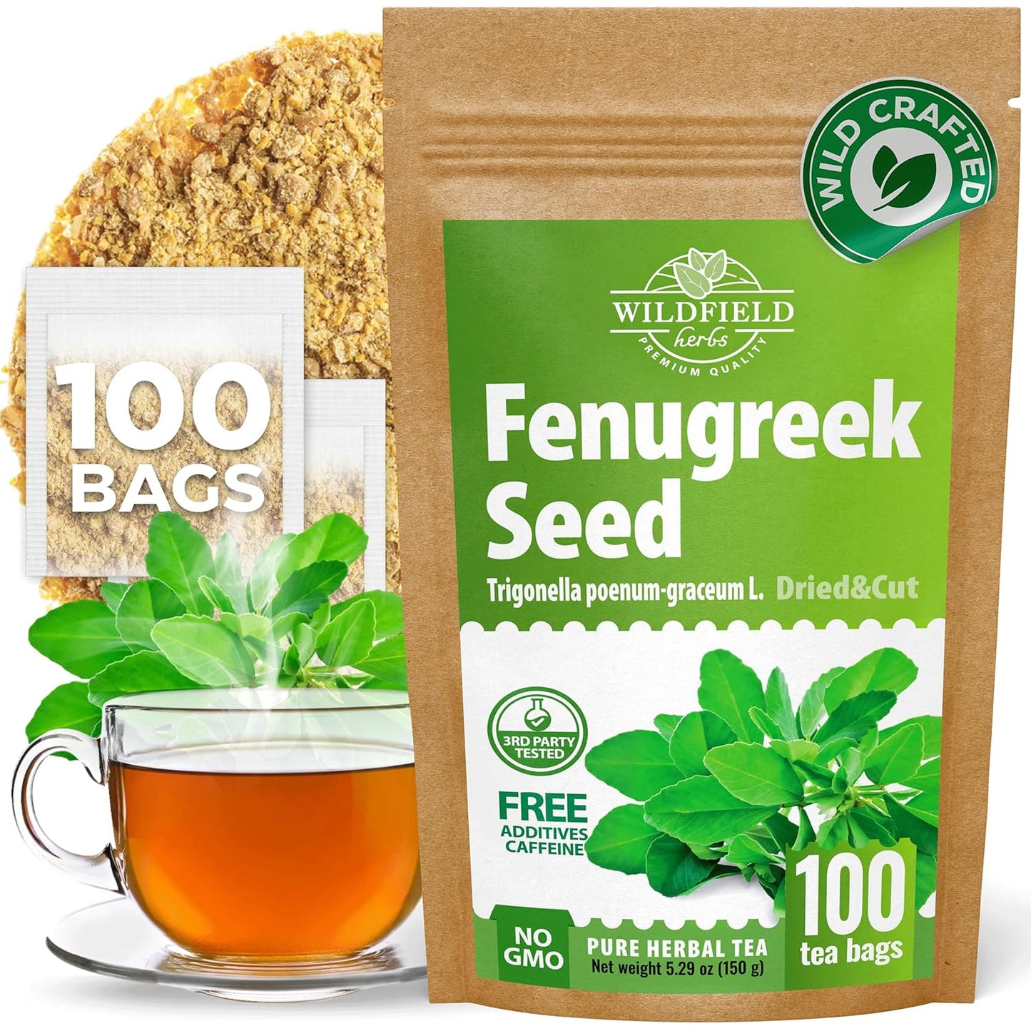 100 Bags Dried Fenugreek Herb Tea (Trigonella Foenum-Graecum) - 100 Count 1.5g Tea Bags Fenugreek Semillas De Fenogreco