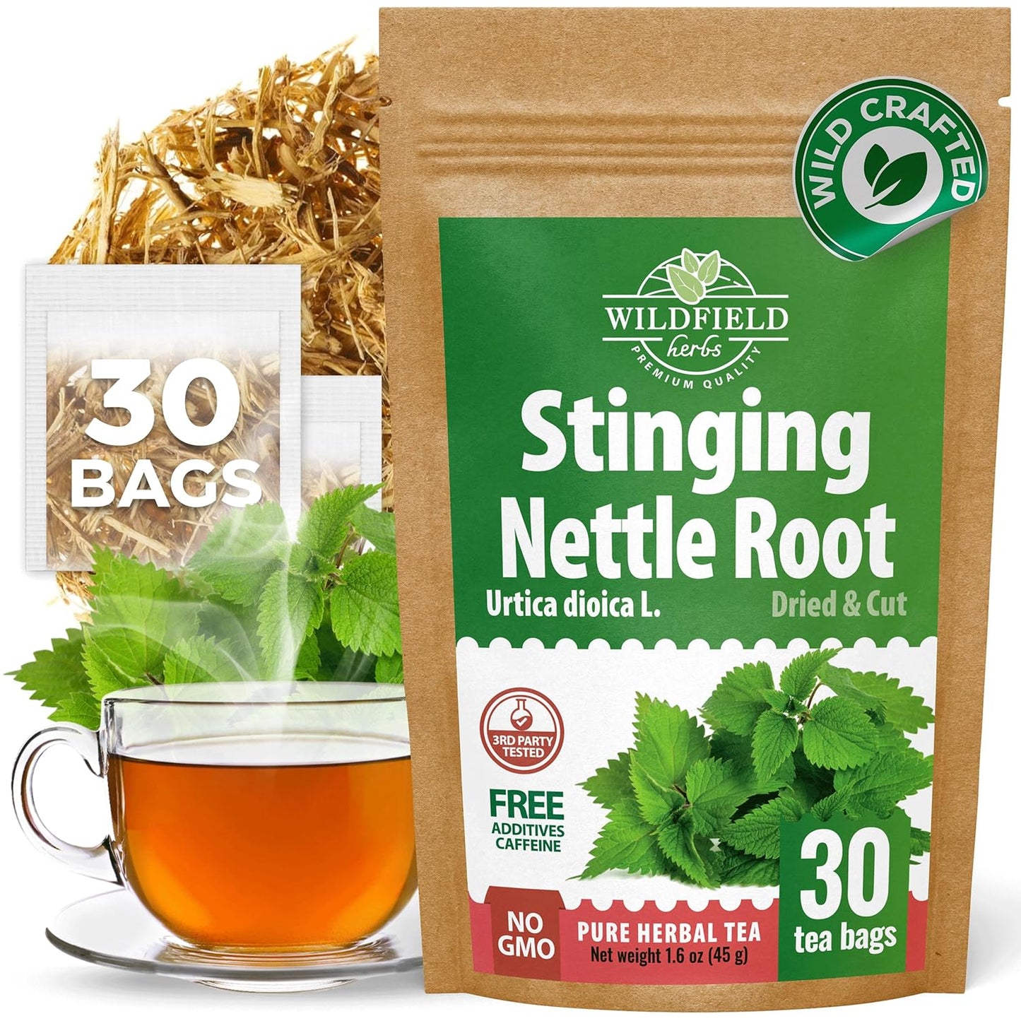 30 Bags Nettle Root Dried Stinging Nettle Root Herbal Tea - 24 Count 2g Bags Herb Tea Raíz De Ortiga