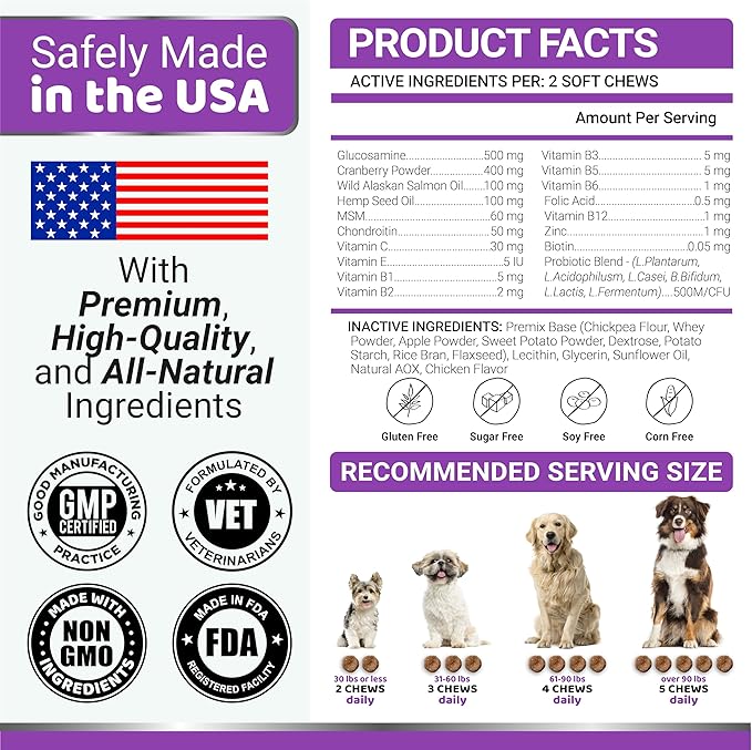2-Pack Dog Multivitamin Chewable with Glucosamine - Dog Vitamins and Supplements - Senior & Puppy Multivitamin for Dogs - Hip & Joint Support - Immune Health, Skin, Heart, Digestion, Probiotics