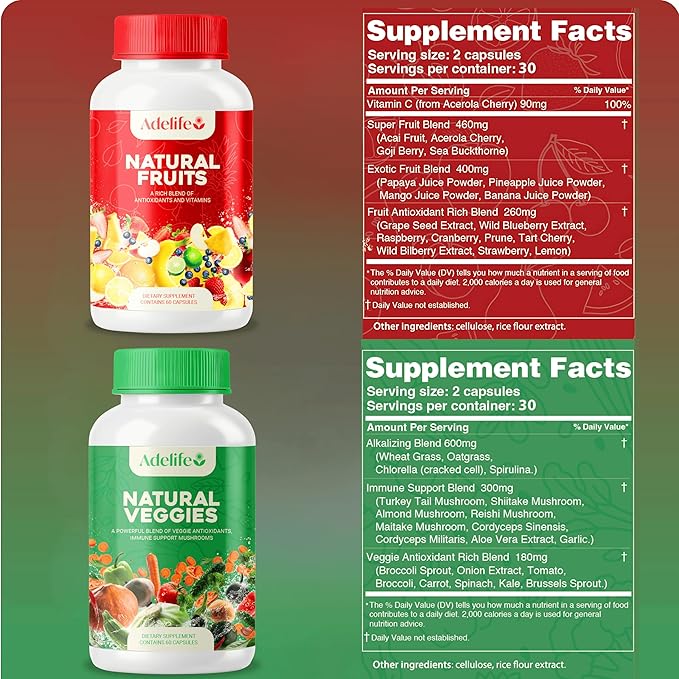 Fruit And Veggies Dietary Supplement, Total 120 Capsules, Earth Energy Fruits And Vegetables, Daily Vitamins, Super Fruits And Veggies Supplements, Vegetable Supplements For Adults,MADE IN USA