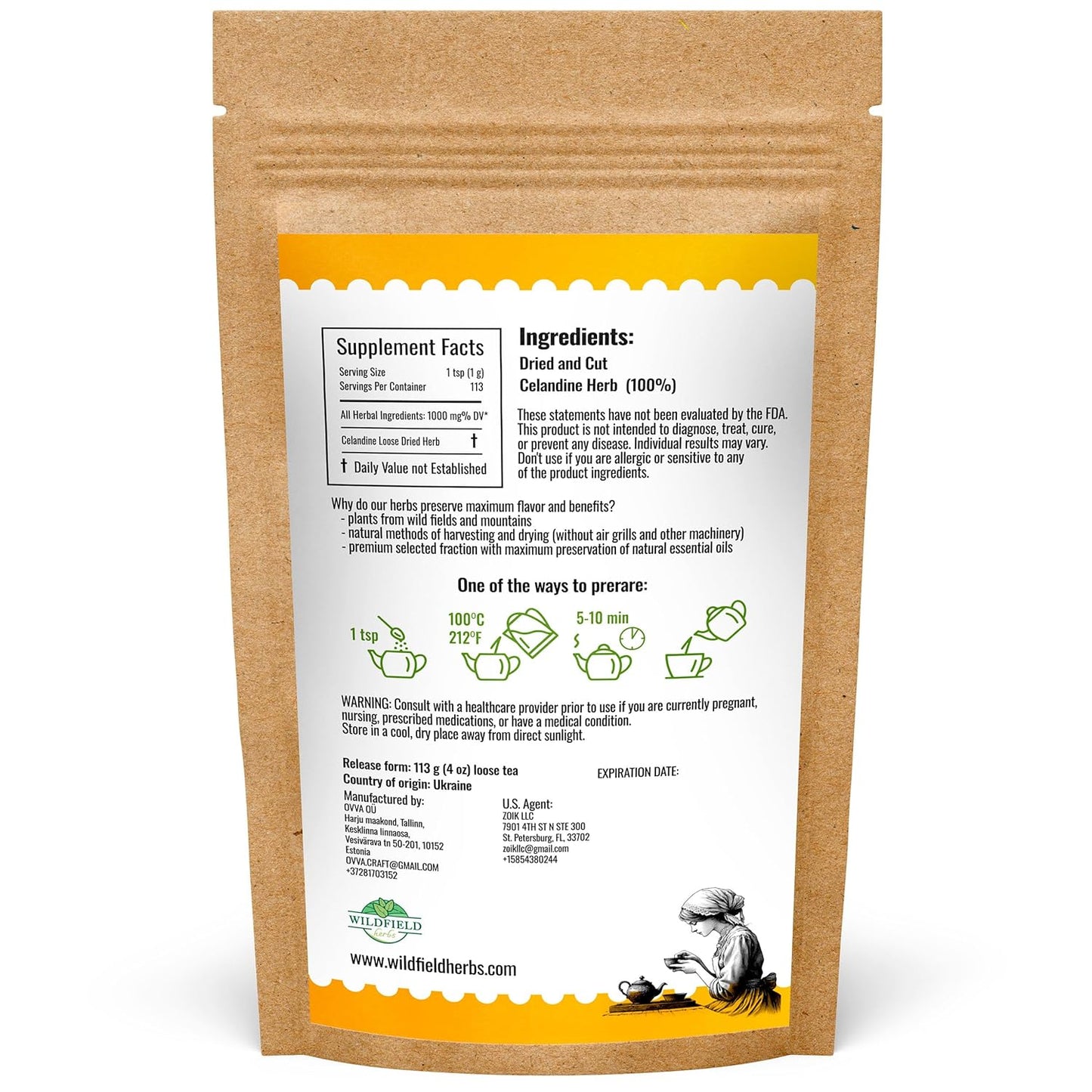 4 oz. Celandine Herb Herbal Tea (Chelidonia) - 113g Pigweed Herb Tea Celidonia Celandines
