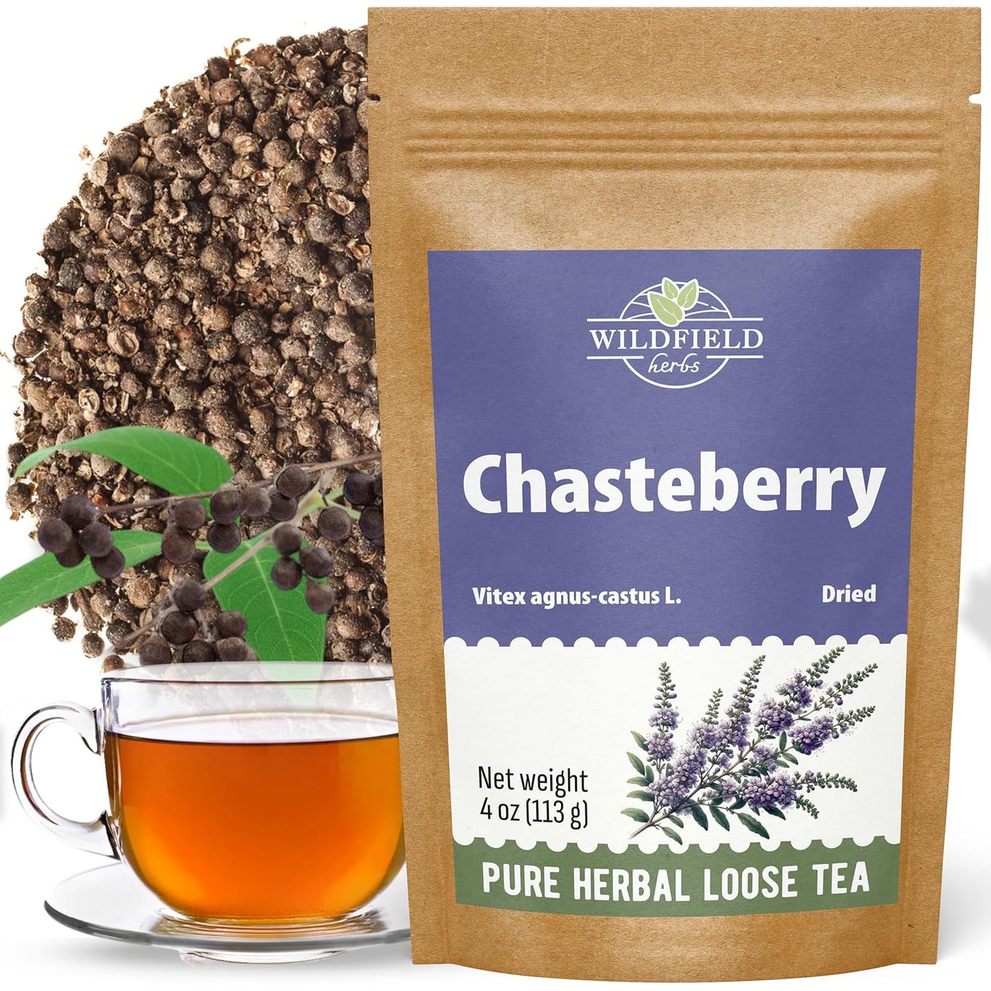 4 oz. Chaste Tree Berry Сhasteberry Tea Chaste Tree Berry Tea Herb (Vitex Agnus-Castus) - 113g Herbal Vitex Sauzgatillo