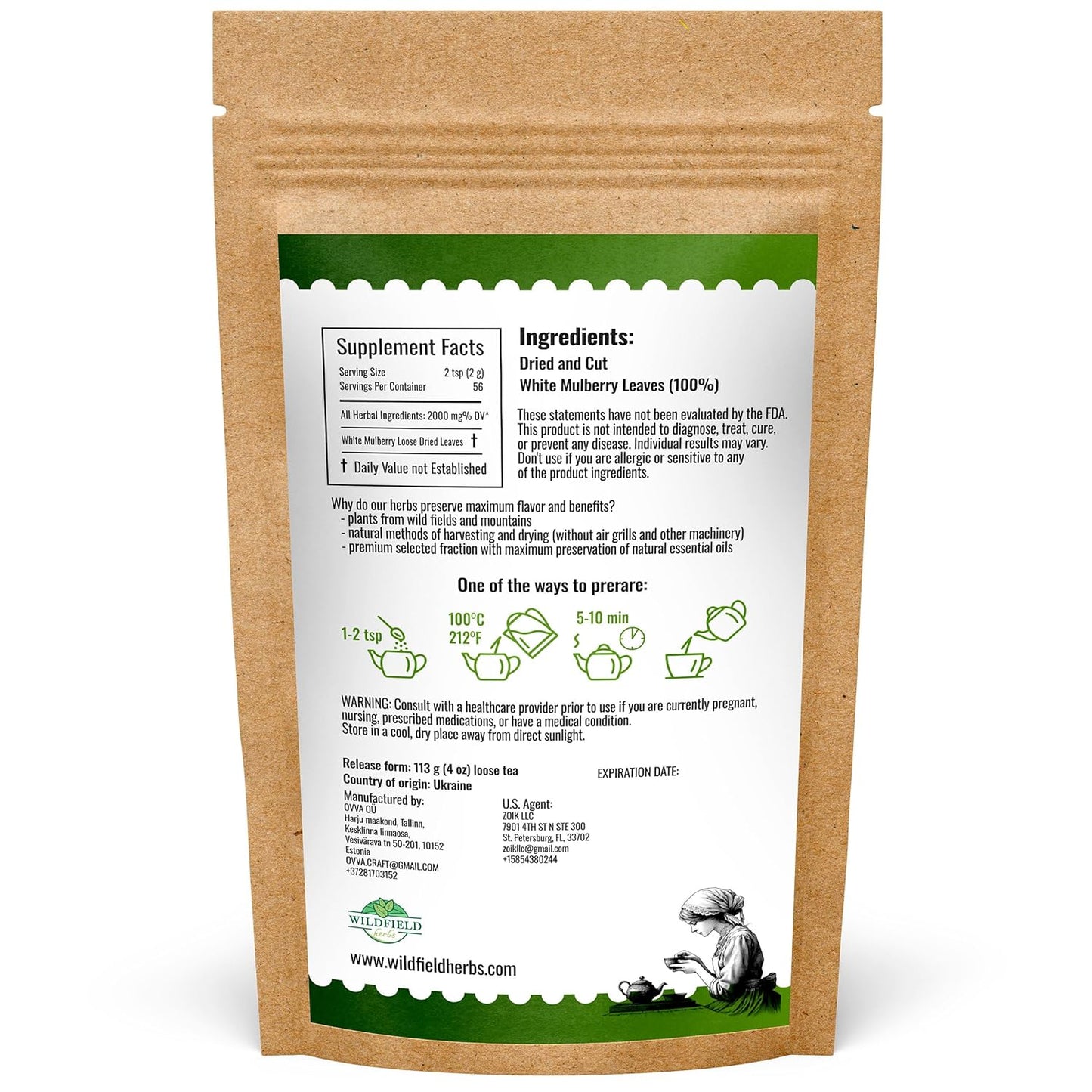 4 oz. White Mulberry Tea Mulberry Leaf Herbal Tea (Morus Alba) - 113g Herb Hoja De Morera