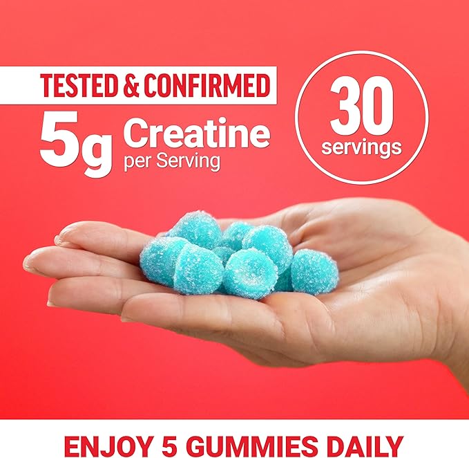 Force Factor Creatine Monohydrate Gummies, 5g Dose for Men & Women to Support Muscle, Strength, Recovery, Cognitive Health & Memory, Blue Raspberry, 150 Gummies