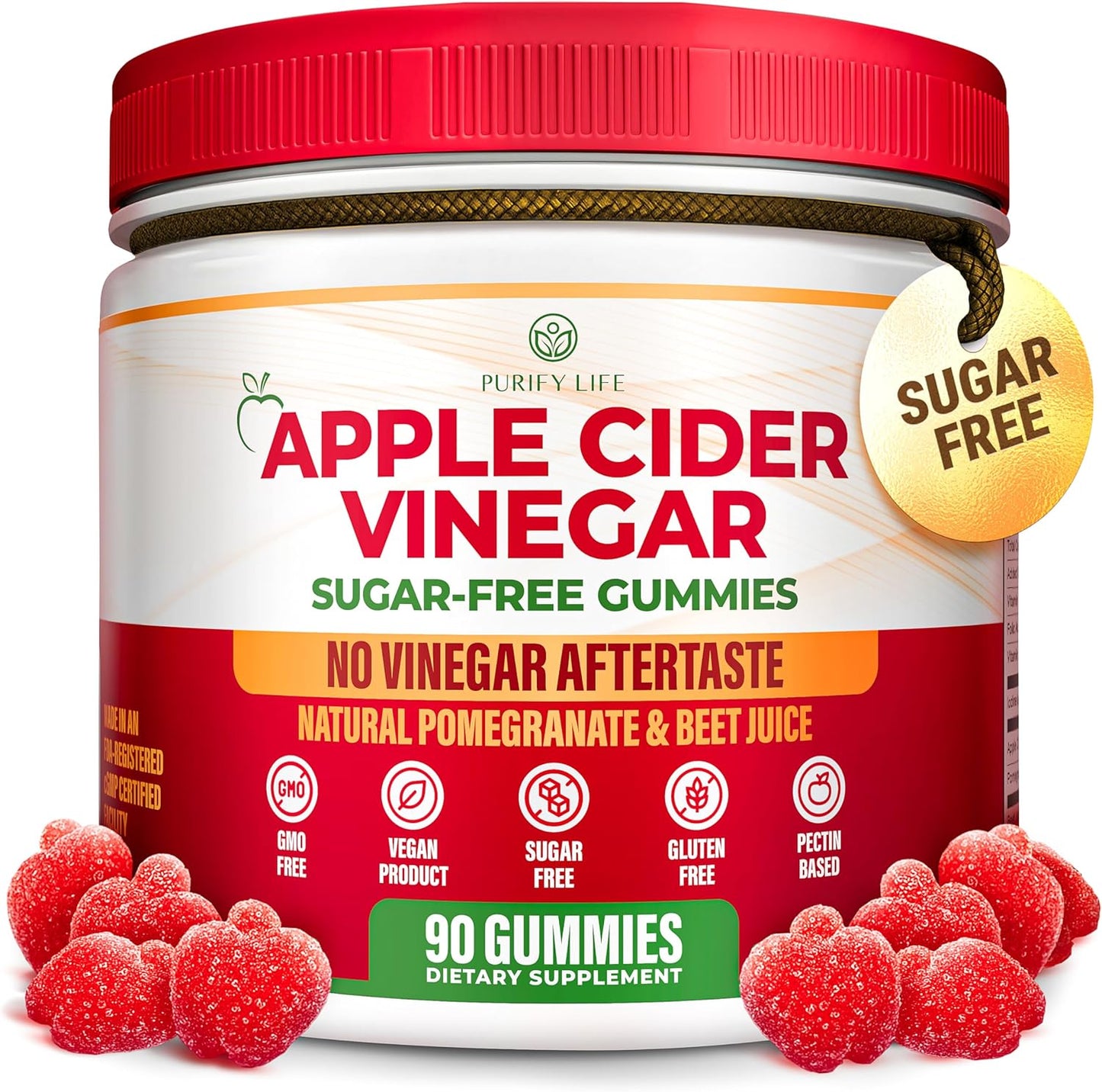 Sugar-Free Apple Cider Vinegar Gummies for Adults (90 Chews) – Unfiltered, Detox ACV Gummies with the Mother for Gut Health, Energy, Digestion & Immune Support – No More Capsules, Pills or Acid Reflux