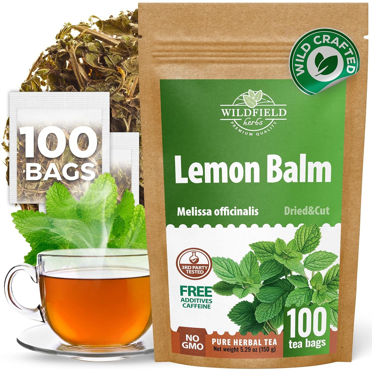 100 Bags Dried Lemon Balm Herb Frontier Loose Lemon Balm Tea (Melissa Officinalis Tea) - 100 Count 1.5 g Bags Melissa Herb Te De Toronjil