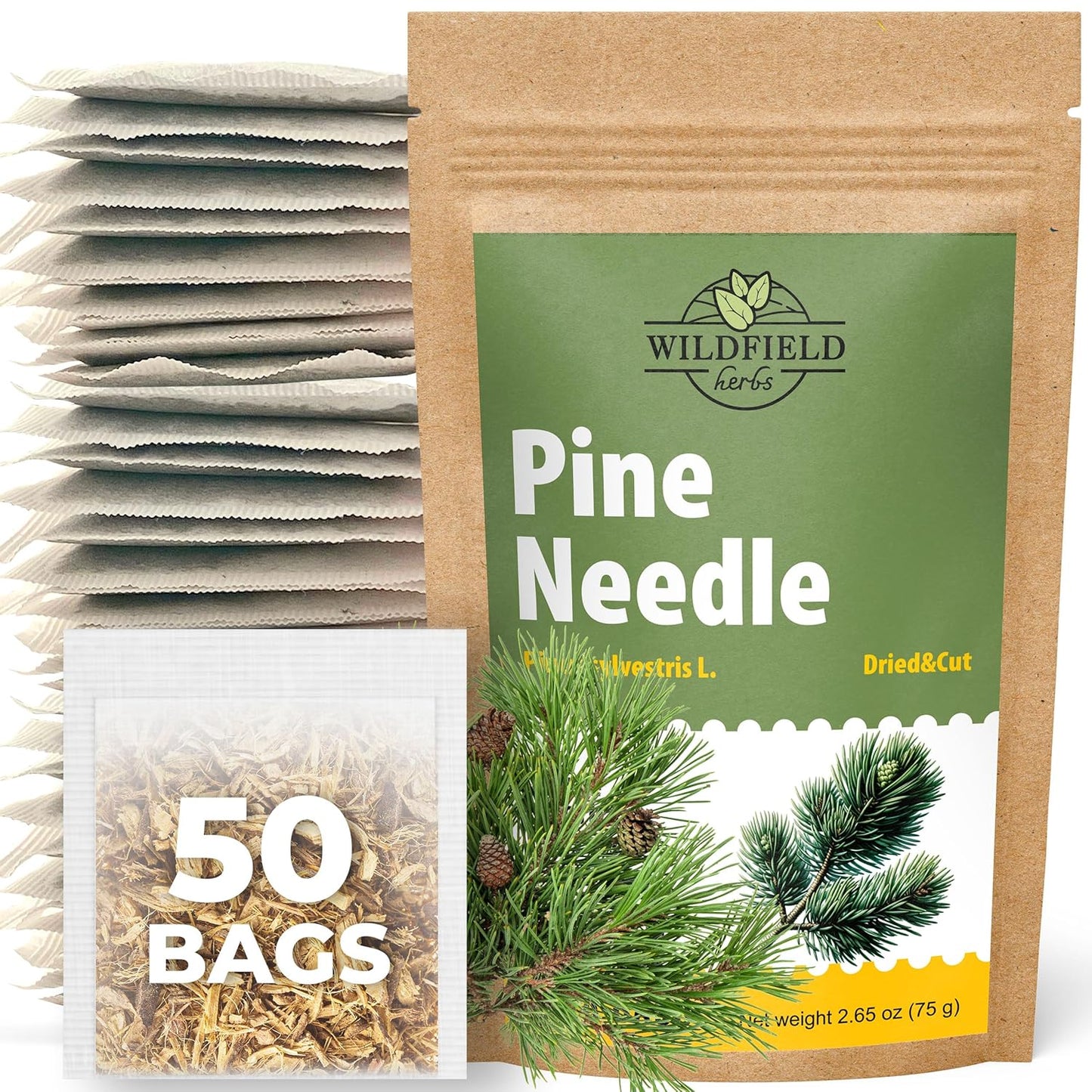 50 Bags Pine Needle Tea Dried Pine Needles Herb Tea (Pinus Koraiensis) - 50 Count 1.5g Bags Dried Needle Leaf Aguja De Pino