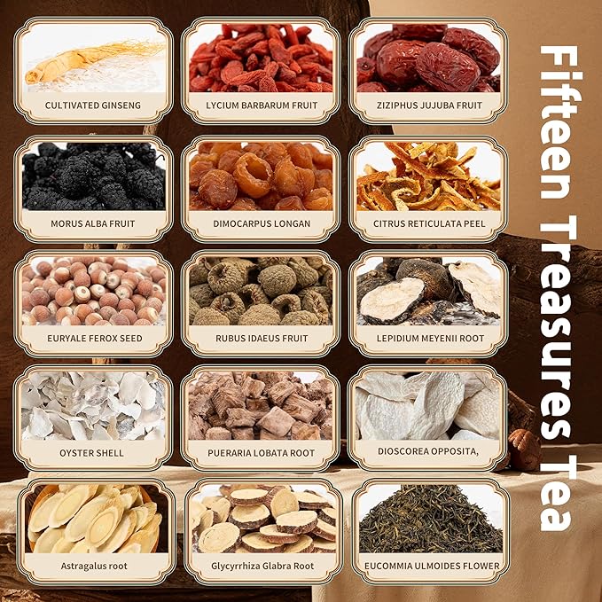 Kidney Tea Formula Ginseng Fifteen Treasure Tea -Upgraded Ginseng Five Treasures,Natural Herbal Blend with 15 Traditional Chinese Herbs Kidney , Caffeine-Free,Detox & Cleanse, Liver Support & Energy Boost For Men Women(1 Pack/30 Bags)(Fifteen treasure)