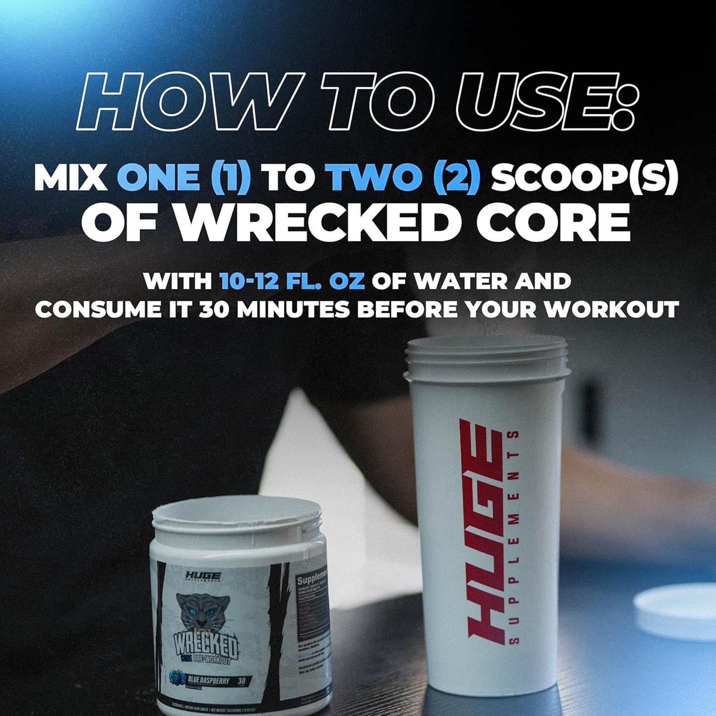 Wrecked Core - All-in-One Pre-Workout Supplement for Men & Women, Increase Energy, Focus & Pumps with L-Citrulline, Beta-Alanine, L-Tyrosine & More (30 Servings) - Blue Raspberry