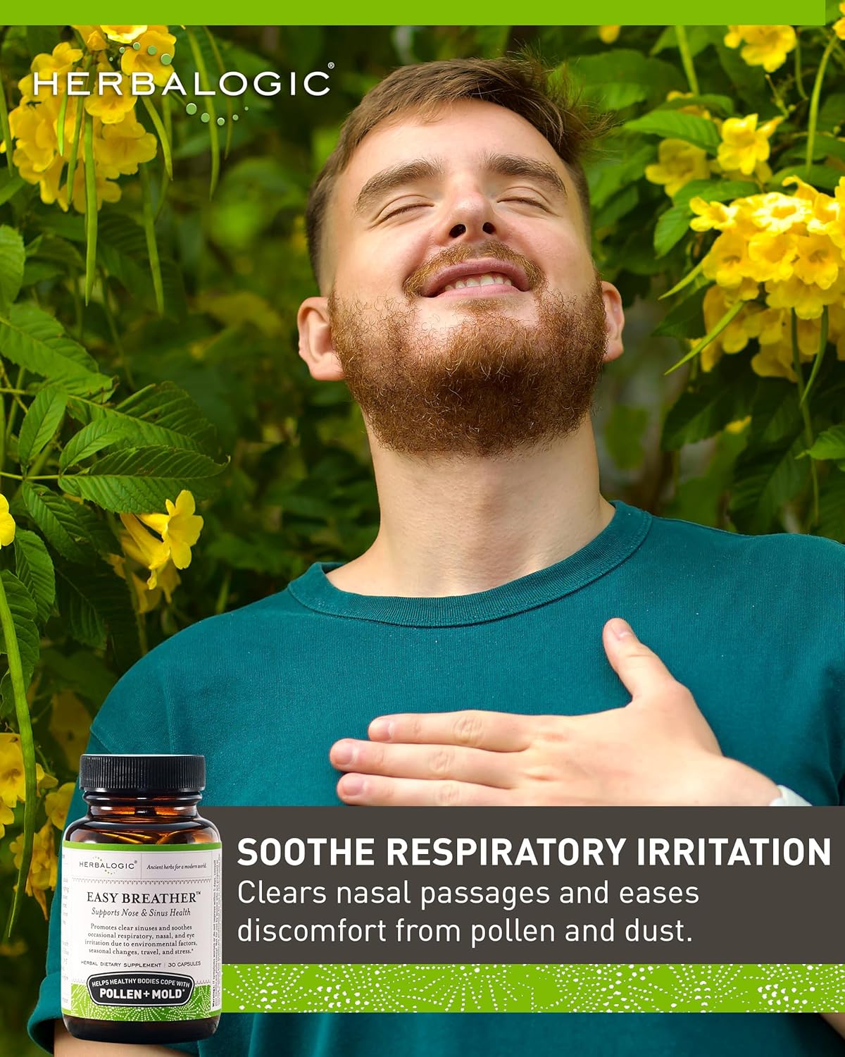 Herbalogic - Easy Breather Herb Capsules - Supports Nose & Sinus Health - Helps Healthy Bodies Cope with Pollen & Mold - Based on The Traditional Chinese Formula Yu Ping Fang San - 30 Cap Count