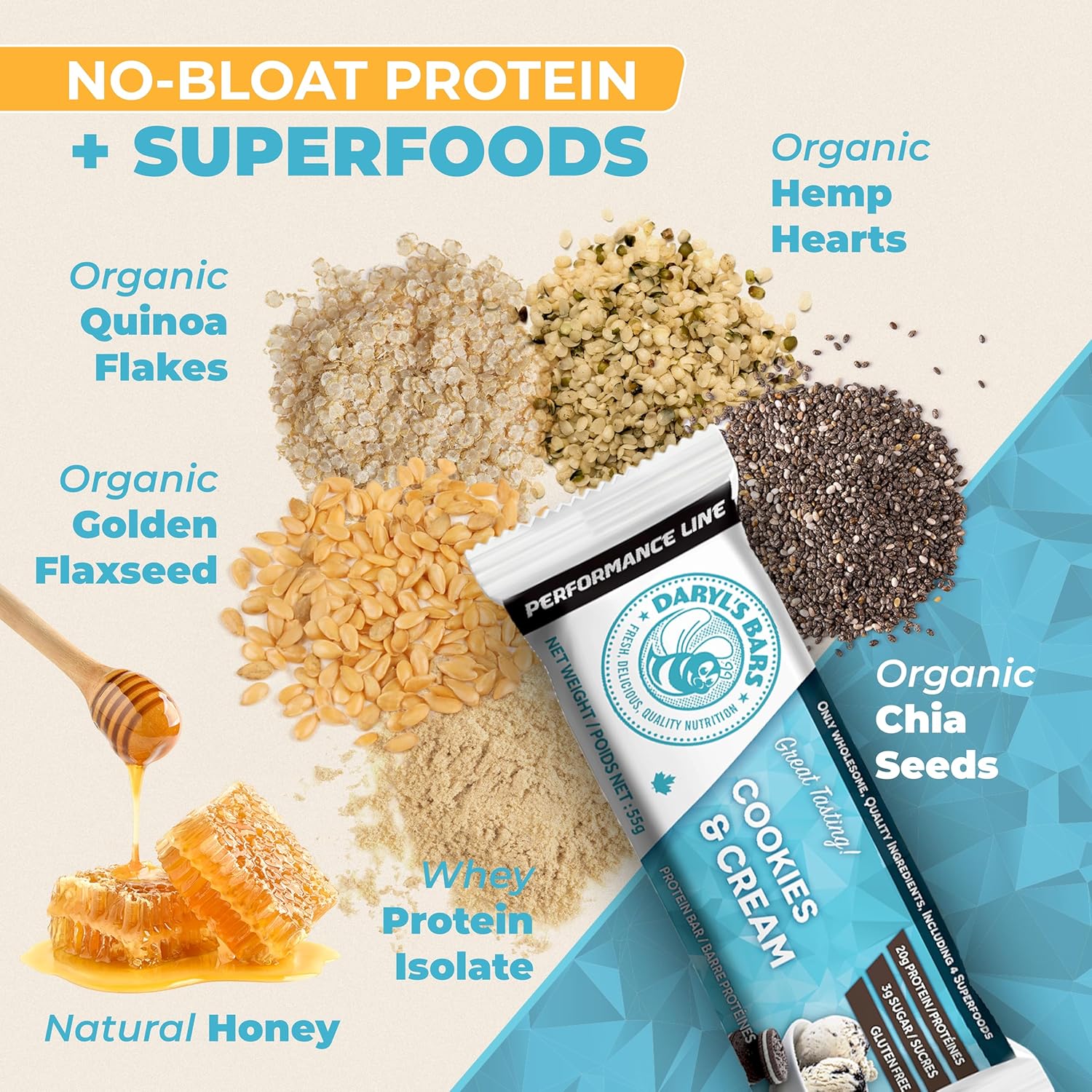 Daryl's Bars Cookies & Cream On the Go Snack On the Go Whey Protein Bars, Gluten Free, Protein Snack, Meal Replacement, Pack of 2