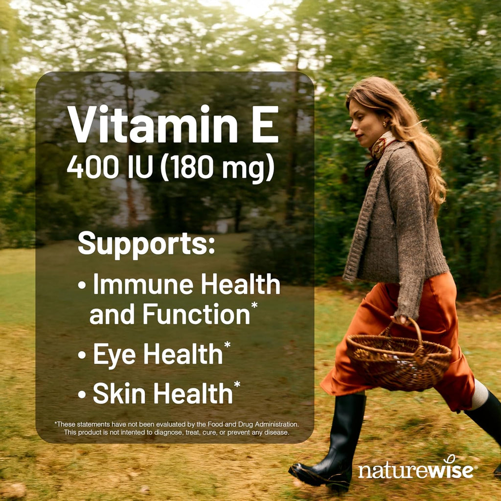 NatureWise Vitamin E 400 IU Softgels (180mg DL-Alpha) - Dairy, Gluten, and Soy Free, Non-GMO Antioxidant Dietary Supplement for Skin, Heart, Eye, and Immune Health Support - 200 Count