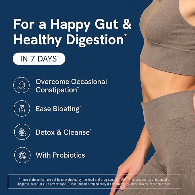 7 Day Colon Cleanse & Detox | Supports Bloating Relief & Occasional Constipation | Fast Acting 7 Day Detox Cleanse for Women and Men with Probiotics for Gut Health & Regularity | Gluten-Free | 30Ct.